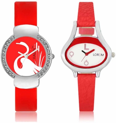 VALENTIME LR206VT25 New Ovel Stylish Red Leather-Plastic Belt Exclusive Fashion Best Offer Branded Combo Beutiful Hand Watch  - For Girls   Watches  (Valentime)