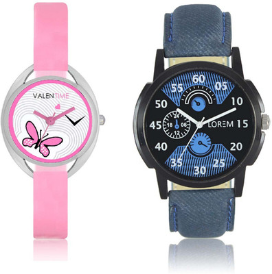 

VALENTIME LR2VT3 New Stylish Chronograph Pattern Leather-Plastic Belt Exclusive Fashion Best Offer Branded Combo Couple Hand Watch - For Boys
