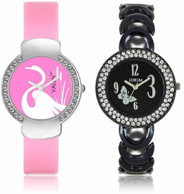 VALENTIME LR201VT24 New Fancy Diamond Studded Black Metal-Plastic Belt Exclusive Fashion Best Offer Branded Combo Beutiful Hand Watch  - For Girls   Watches  (Valentime)