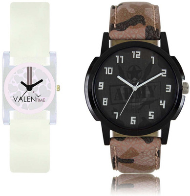 View VALENTIME LR3VT10 New Stylish Army Leather-Plastic Belt Exclusive Fashion Best Offer Branded Combo Couple Hand Watch  - For Boys Wrist Watches Price Online(Valentime)