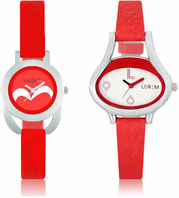 

VALENTIME LR206VT19 New Ovel Stylish Red Leather-Plastic Belt Exclusive Fashion Best Offer Branded Combo Beutiful Hand Watch - For Girls