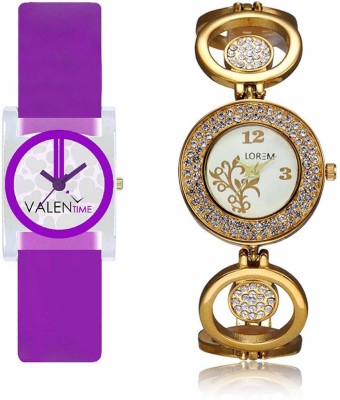 VALENTIME LR204VT7 New Stylish Attractive Diamond Studded Metal-Plastic Belt Exclusive Fashion Best Offer Branded Combo Beutiful Hand Watch  - For Girls   Watches  (Valentime)