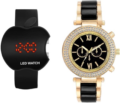 COSMIC PARTY WEAR DIAMOND STUDDED GENEVA LADIES WATCH WITH BLK APPLE LED BOYS WATCH cheap and affordable Watch  - For Men & Women   Watches  (COSMIC)