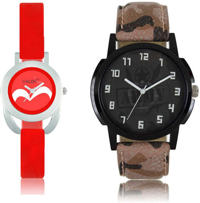 

VALENTIME LR3VT19 New Stylish Army Leather-Plastic Belt Exclusive Fashion Best Offer Branded Combo Couple Hand Watch - For Boys
