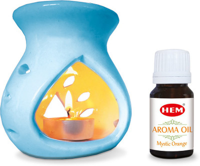 Hem Orange Diffuser Set Mystic Orange Aroma oil With Ceramic Diffuser Pot & Tea Light Candle