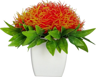 

HOB Orange, Green, White Assorted Artificial Flower with Pot(5.5 inch, Pack of 1)