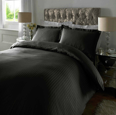 BestOfBharat Satin, Cotton Double Flat 250 TC Striped Bedsheet(Pack of 1, Black)