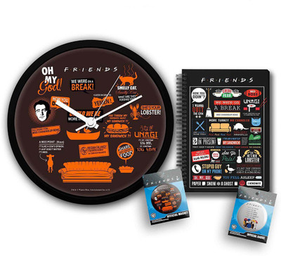 

Mc Sid Razz Official "Friends - Tv Series" Gift Set - Combo Pack Of 4,Orange Wall clock + Umbrella Badge + Orange Fridge Magnet + Infographic Notebook , Licensed By Warner Bros, USA(Set of 4)
