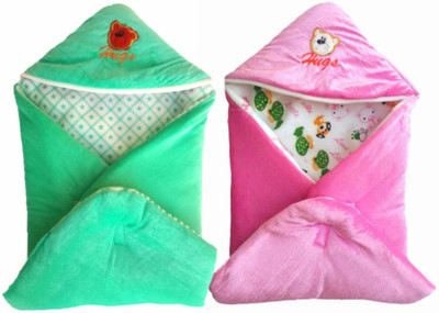 

BRANDONN Printed  Hooded Baby Blanket(Fur, Pink, Green, Green;pink