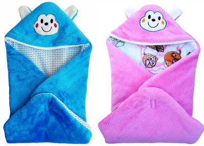 

BRANDONN Printed  Hooded Baby Blanket(Fur, Pink, Blue, Blue;pink
