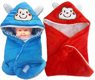 

BRANDONN Printed  Hooded Baby Blanket(Fur, Blue, Red