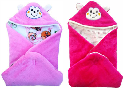 

BRANDONN Printed  Hooded Baby Blanket(Fur, Pink, HOTPINK, Hotpink;pink