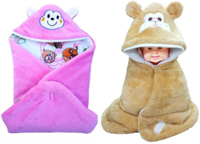 

BRANDONN Printed  Hooded Baby Blanket(Fur, Pink, Beige, Beige;pink