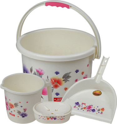 

Jaypee Daisy pack of 4- Bucket 18 L ,Dust Pan ,Mug 1 Ltr , Soap Case 18 L Plastic Bucket(Pink)