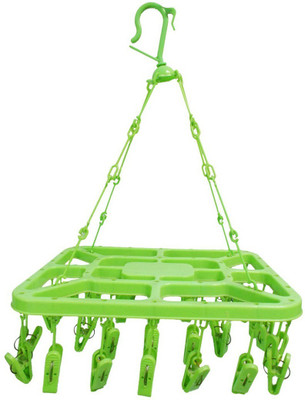 

RIANZ 32 Clips Hanger With High Fiber Plastic Laundry Clothesline Hanging Rack for Drying Clothing Plastic Ceiling Cloth Dryer Stand(Multicolor)