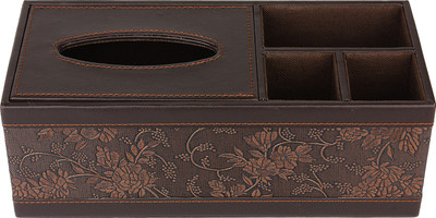 

FABBiTY 4 Compartments Faux Leather Desk Organiser(Brown)