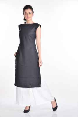 

Aaina Formal Solid Women's Kurti(Black, Midnight black