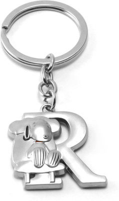 

New Sadar Bazar Alphabet Letter Initial R With Snoopy Dog Metal Keychain with Crystals|Silver| Key Chain
