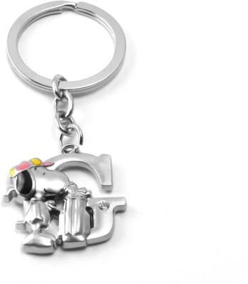 New Sadar Bazar Alphabet Letter G With Snoopy Dog Metal Keychain|Silver| Key Chain