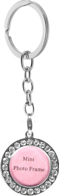 

New Sadar Bazar Mini Photo Frame Metal Keychain With Imitation Stones |Round| Key Chain