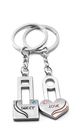 

New Sadar Bazar Sweet Love Double Embellished Metal Keychains For Couples Key Chain
