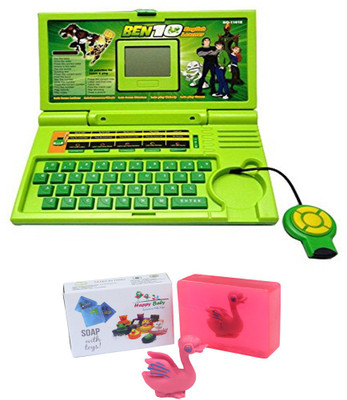 

ODDEVEN 20 Activities Ben 10 English Learner Kids Educational-Laptop- (Green) + Free Happy Baby Luxurious Kids.Soap With Toy(Multicolor)