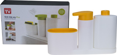 

AVMART 3 Piece Sink Tidy Set With Refillable Soap Pump and Liquid Bottle 200 ml Conditioner, Soap, Shampoo Dispenser(White, Orange)