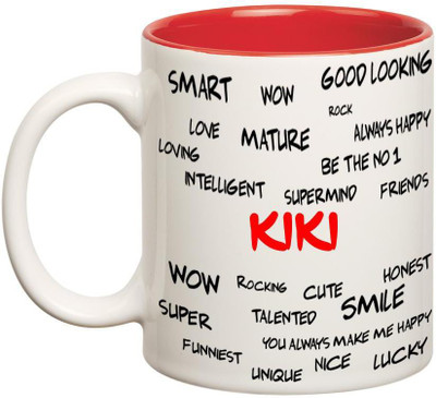 

Huppme Good Personality Kiki Inner Red Ceramic Mug(350 ml), Red;white