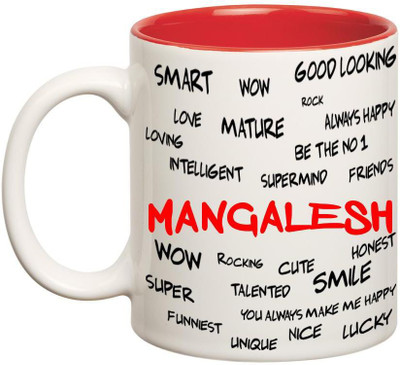 

Chanakya Good Personality Mangalesh Inner Red Cofffee Name Ceramic Mug(350 ml), Red;white