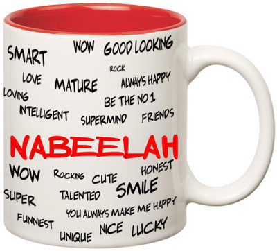 

Huppme Good Personality Nabeelah Inner Red Ceramic Mug(350 ml), Red;white