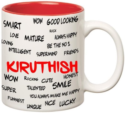 

Huppme Good Personality Kiruthish Inner Red Ceramic Mug(350 ml), Red;white