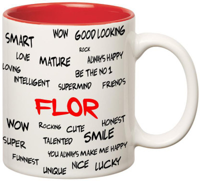 

Huppme Good Personality Flor Inner Red Ceramic Mug(350 ml), Red;white