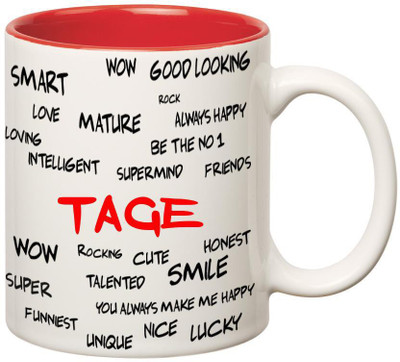 

Huppme Good Personality Tage Inner Red Ceramic Mug(350 ml), Red;white