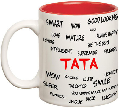 

Huppme Good Personality Tata Inner Red Ceramic Mug(350 ml), Red;white