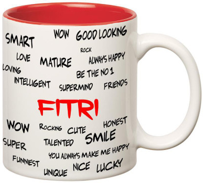 

Huppme Good Personality Fitri Inner Red Ceramic Mug(350 ml), Red;white