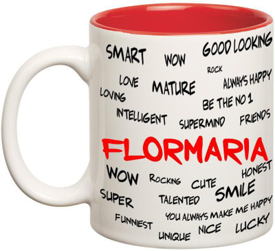 

Huppme Good Personality Flormaria Inner Red Ceramic Mug(350 ml), Red;white