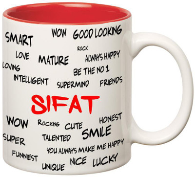 

Huppme Good Personality Sifat Inner Red Ceramic Mug(350 ml), Red;white