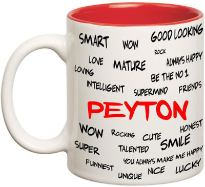 

Huppme Good Personality Peyton Inner Red Ceramic Mug(350 ml), Red;white