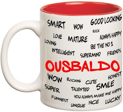 

Huppme Good Personality Ousbaldo Inner Red Ceramic Mug(350 ml), Red;white