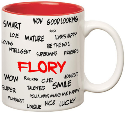 

Huppme Good Personality Flory Inner Red Ceramic Mug(350 ml), Red;white