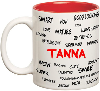 

Huppme Good Personality Tanna Inner Red Ceramic Mug(350 ml), Red;white