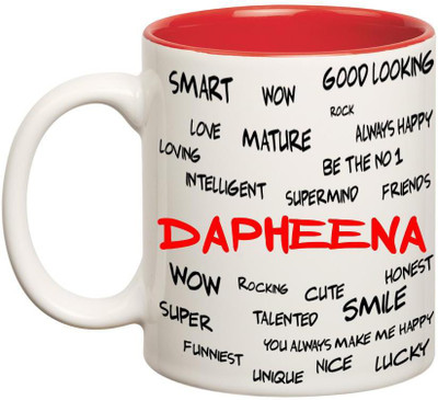 

Huppme Good Personality Dapheena Inner Red Ceramic Mug(350 ml), Red;white