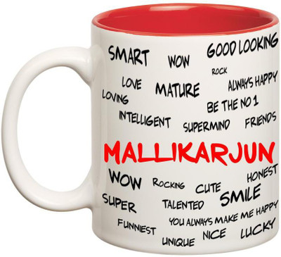 

Chanakya Good Personality Mallikarjun Inner Red Cofffee Name Ceramic Mug(350 ml), Red;white