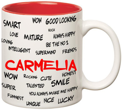 

Huppme Good Personality Carmelia Inner Red Ceramic Mug(350 ml), Red;white