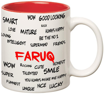 

Huppme Good Personality Faruq Inner Red Ceramic Mug(350 ml), Red;white