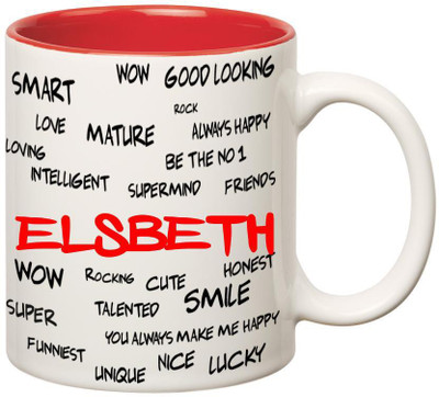 Huppme Good Personality Elsbeth Inner Red Ceramic Mug(350 ml), Red;white