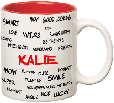 Huppme Good Personality Kalie Inner Red Ceramic Mug(350 ml), Red;white