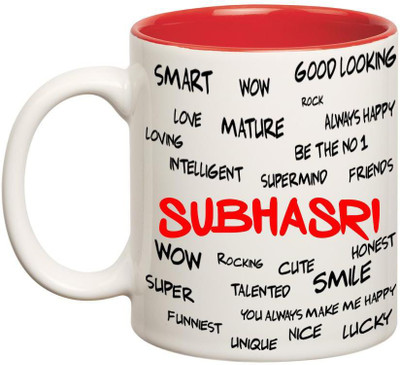 

Chanakya Good Personality Subhasri Inner Red Cofffee Name Ceramic Mug(350 ml), Red;white