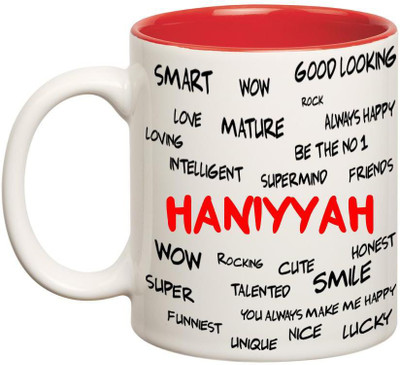 

Huppme Good Personality Haniyyah Inner Red Ceramic Mug(350 ml), Red;white