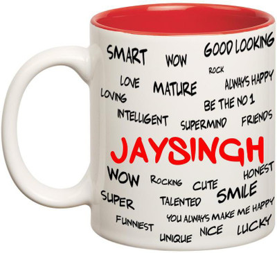 

Huppme Good Personality Jaysingh Inner Red Ceramic Mug(350 ml), Red;white